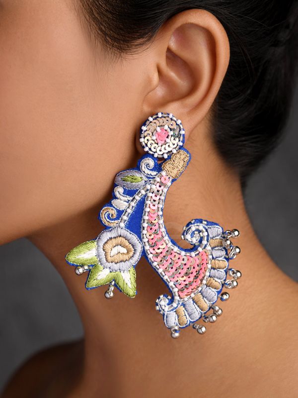 Alankar - The Decorated - Sequins, Beads And Resham Hand Embroidered Earrings (Multicolor)