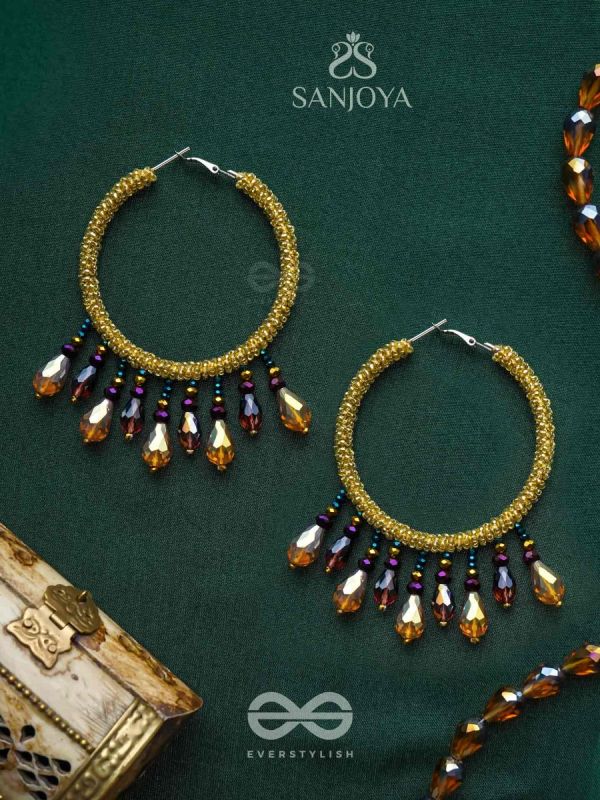 Utkanika- The Circle of Desire- Beads and Glass Drops Earrings (Mustard Yellow)