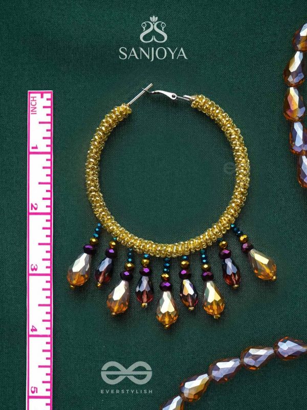 Utkanika- The Circle of Desire- Beads and Glass Drops Earrings (Mustard Yellow)