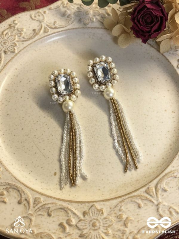 Anavarna- The Fair n Beautiful- Stone, Pearls and Beads Embroidered Earrings (Copper Brown)