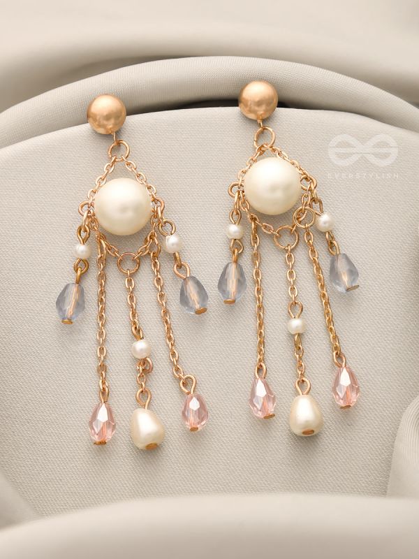 The Sparkling Showers- Golden Pearl and Beads Earrings