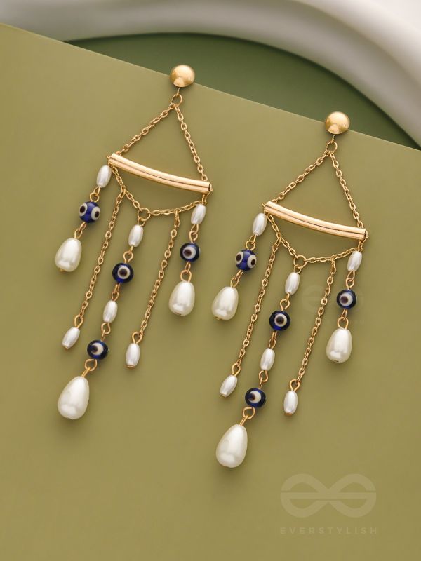 The Pearl City- Golden Pearl Evil Eye Earrings