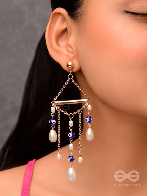 The Pearl City- Golden Pearl Evil Eye Earrings