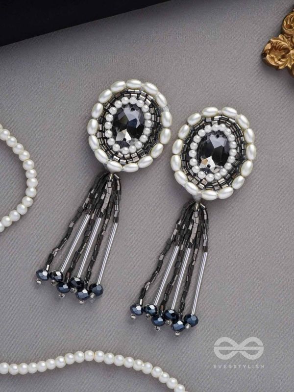 Mukuraya- The Tinged Mirror- Pearls, Stones and Glass Beads Embroidered Earrings