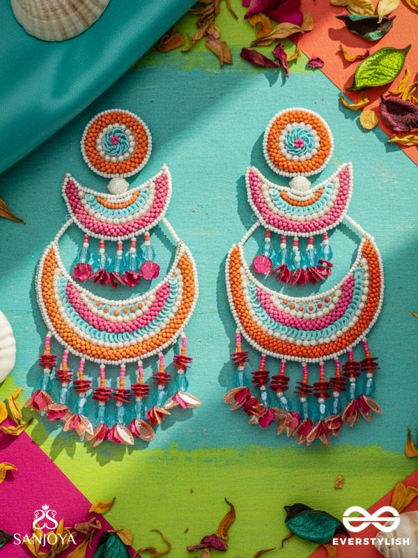 Tricit - The Three-Layered - Beads And Sequins Hand Embroidered Earrings