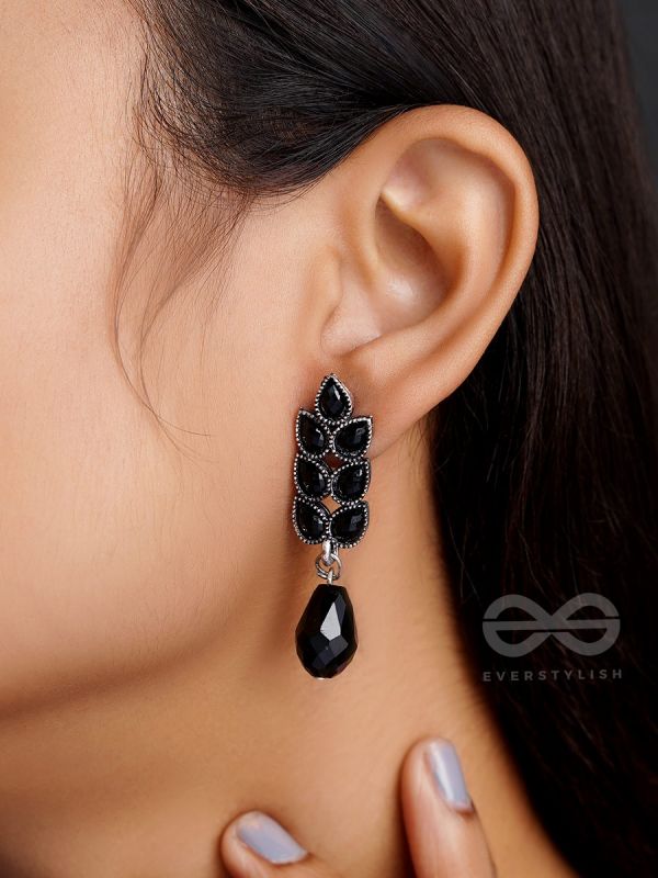 The Grapevine- Embellished Oxidized Earrings (Black)