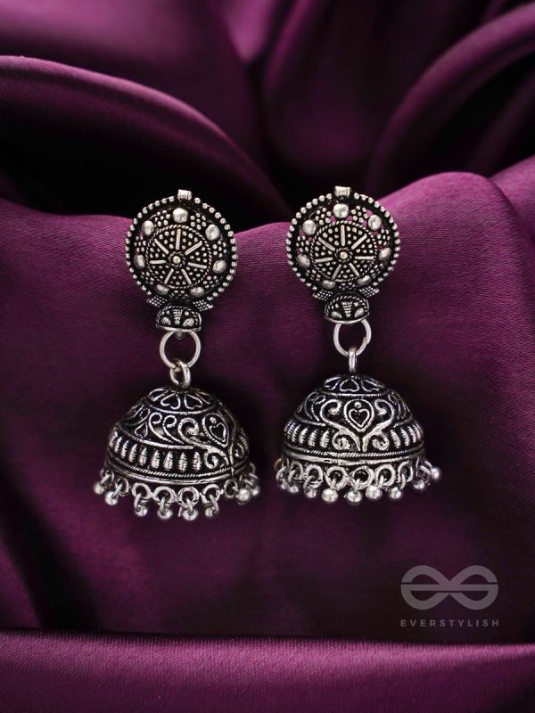 The Silver Sun- Oxidised Jhumka Earrings