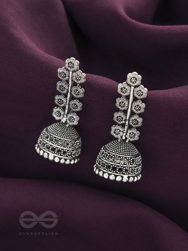 The Flower Branch- Oxidised Jhumka Earrings