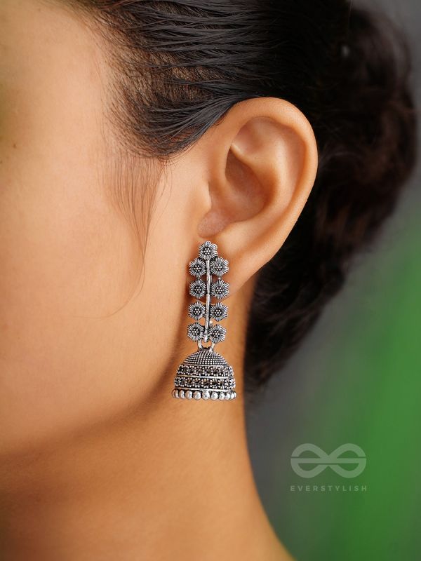 The Flower Branch- Oxidised Jhumka Earrings