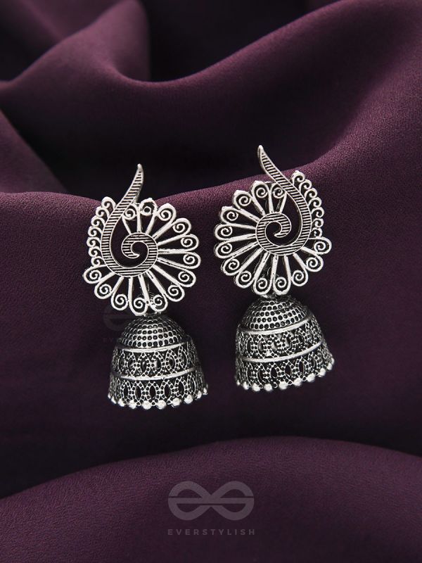 The Peacock Crown- Oxidised Jhumka Earrings