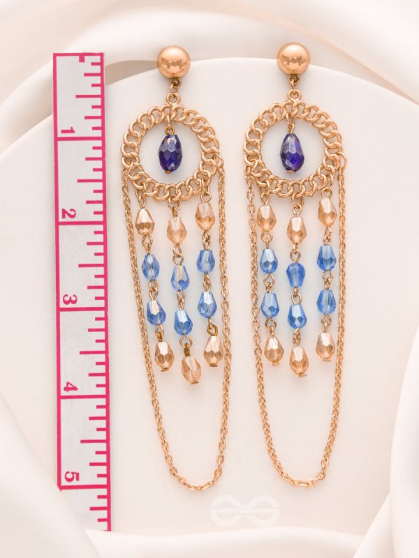 The Sapphire Rain- Golden Embellished Earrings