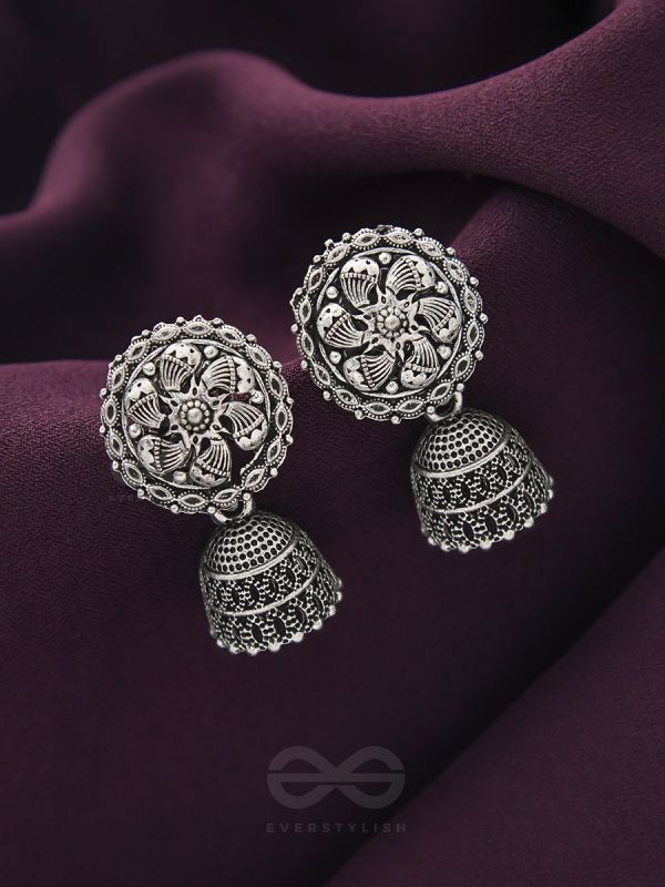 The Flower Nymph- Oxidised Jhumka Earrings
