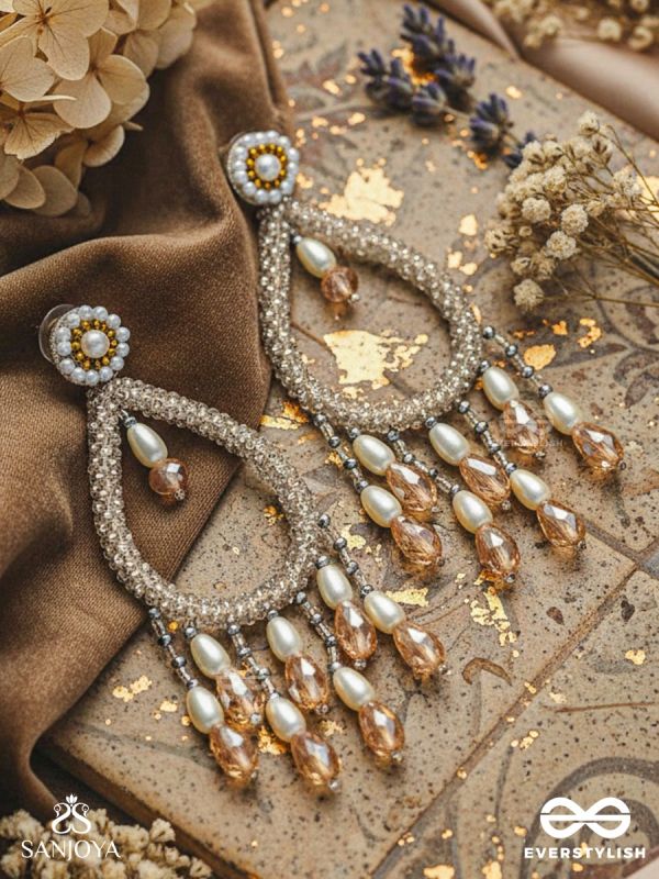 Ashvasya - The Boundless Beauty -  Pearl And Glass Drops Hand Embroidered Earrings (White)