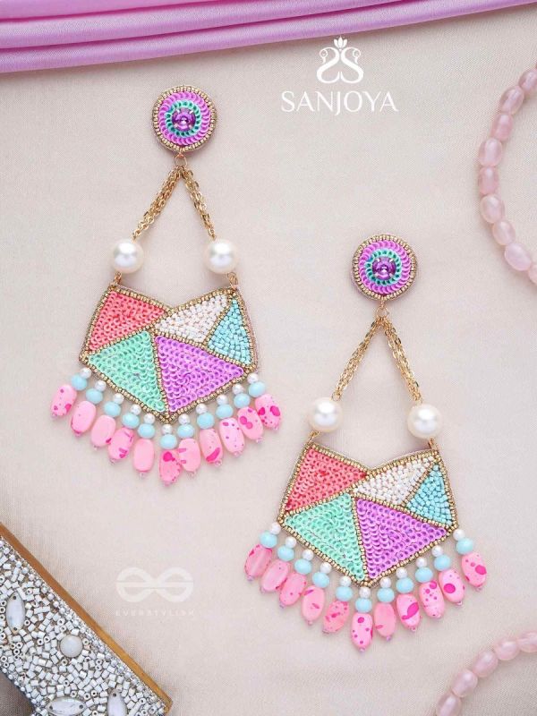 Ashmant - The Vibrant Meadow - Cutdana, Beads And Sequins Hand Embroidered Earrings