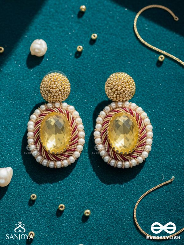 Kapisa - The Glorious Sun - Beads, Dabka And Stones Hand Embroidered Earrings