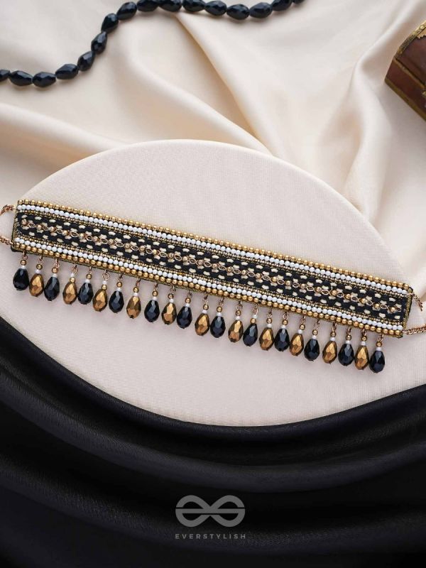 Nishakanta - The Beloved Of Night - Beads And Glass Drops Hand Embroidered Choker Neckpiece