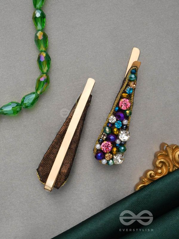 Vasnya- Exquisitely Precious- Stones, Glass Beads and Zari Embroidered Hair Clips