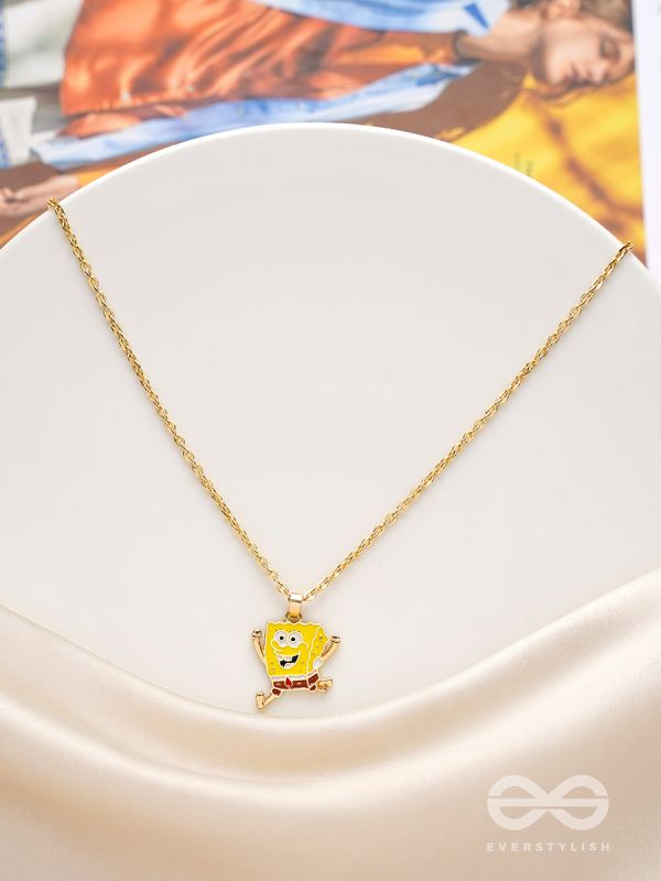 The Sprinting Spongebob- Golden Embellished Necklace With Anti-Tarnish Coating 