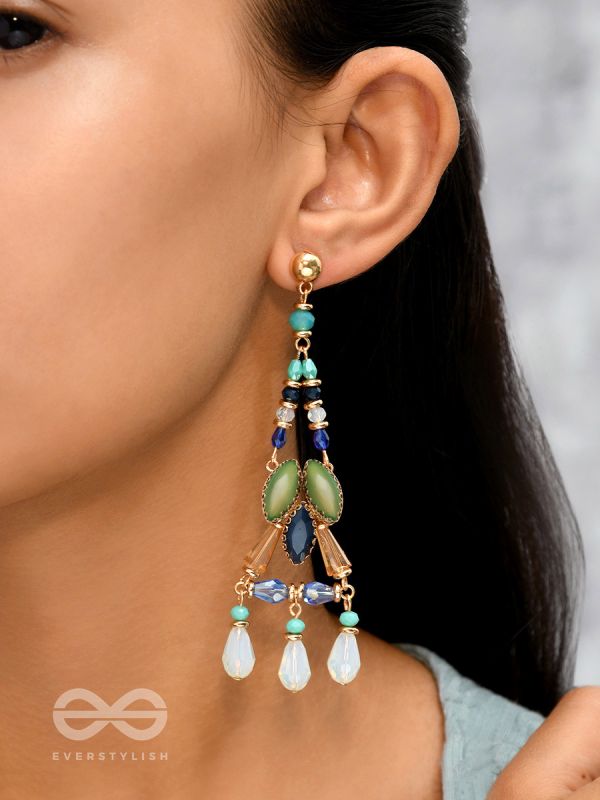 The Blue Lagoon- Golden Embellished Earrings