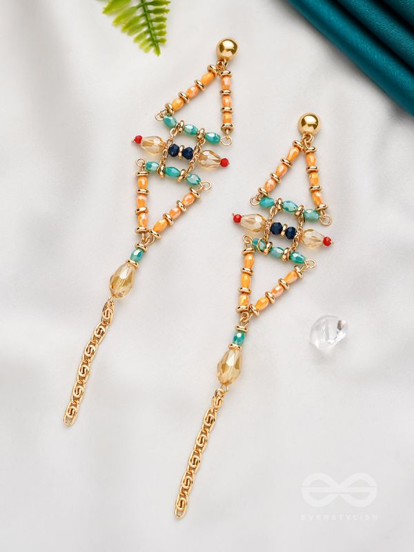 The Pyramid Reflection- Golden Embellished Earrings