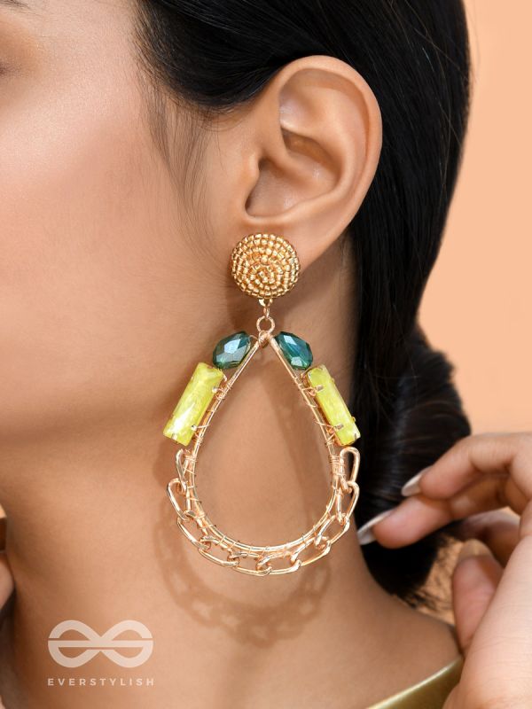 The Bejeweled Raindrops - Golden Embellished Earrings