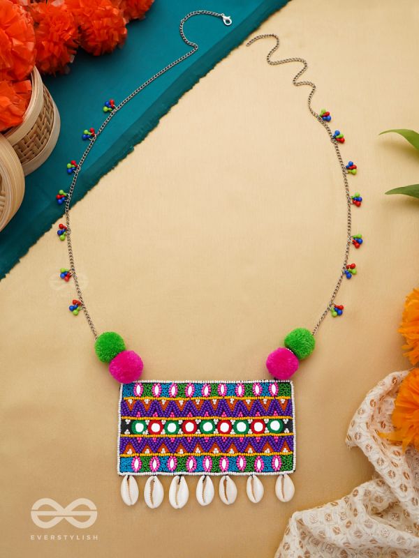 Aastarana - The Stunning Tapestry - Mirrors, Resham And Shells Hand Embroidered Statement Neckpiece