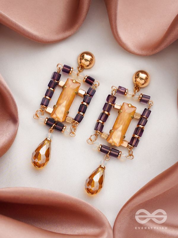 The Sapphire Frame- Golden Embellished Earrings