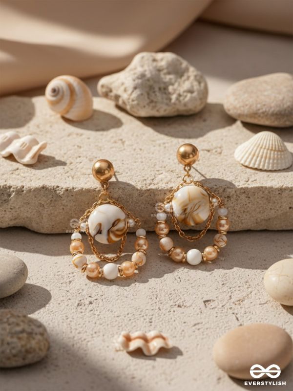 The Rosy Beach- Golden Embellished Earrings