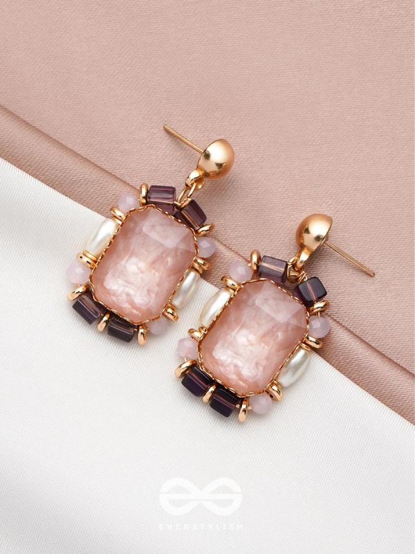The Pink Peony- Golden Embellished Earrings