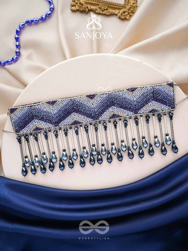 Adrisha - The Indigo Hills - Cutdana And Glass Drops Hand Embroidered Choker Neckpiece