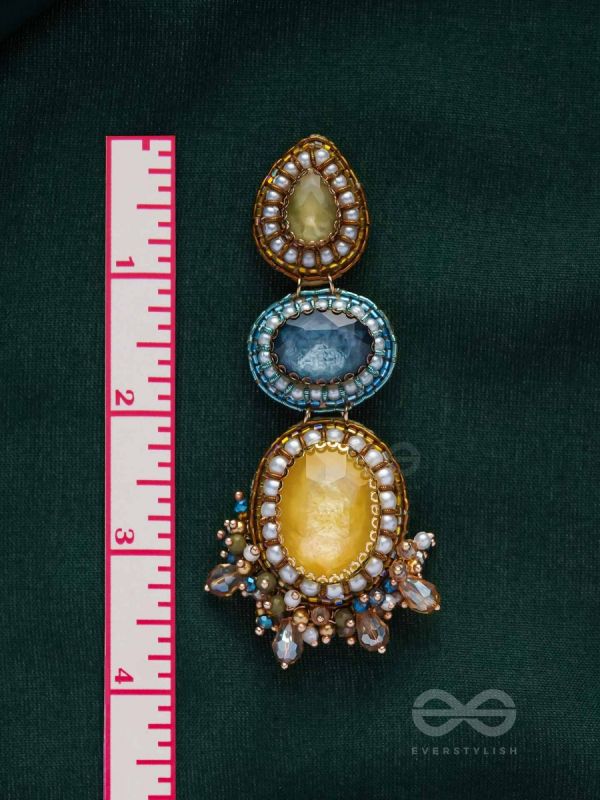 Sulokaneeya - Admirable Beauty - Stones, Glass Drops And Beads Hand Embroidered Earrings