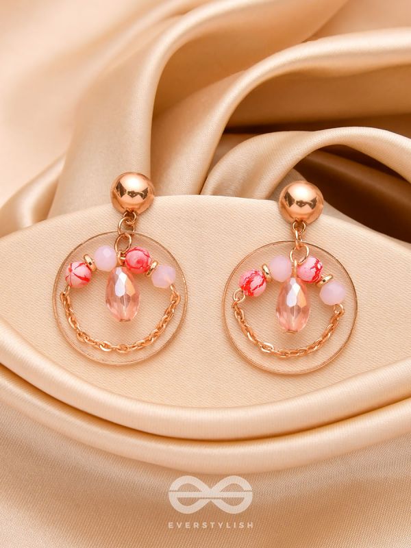 The Pinky Blossom- Golden Embellished Earrings