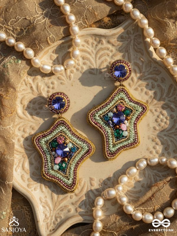 Ilvakaa- The Glorious Star- Stones & Beads Embroidered Earrings