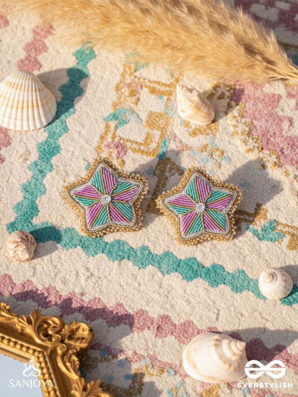 Tusharkana- The Misty Snowflake- Stones & Beads Embroidered Earrings