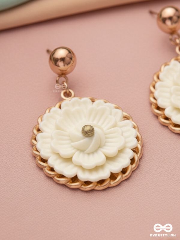 The White Dahlia- Golden Embellished Earrings