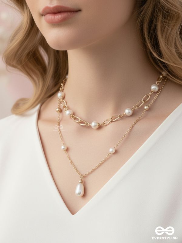 The Moonlit Path- Golden Layered Pearl Necklace With Anti-Tarnish Coating 