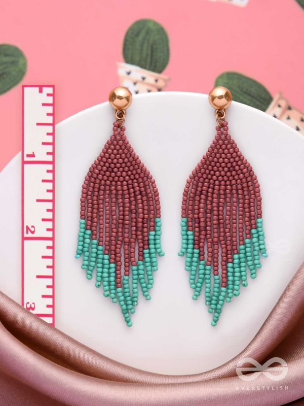 The Crimson Blaze- Golden Beaded Earrings