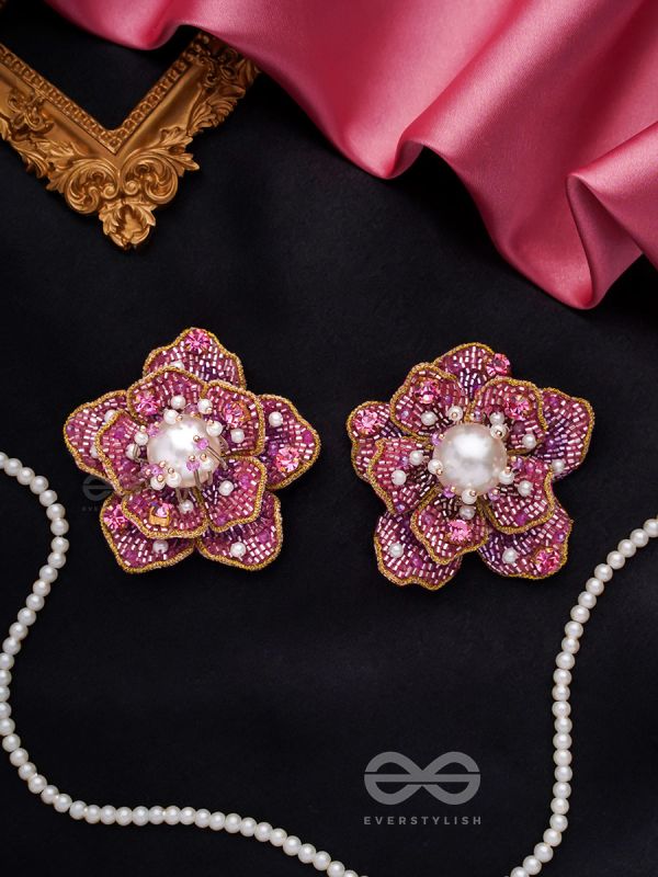 Taarana- The Pink Rose- Pearls, Stones & Beads Embroidered Earrings