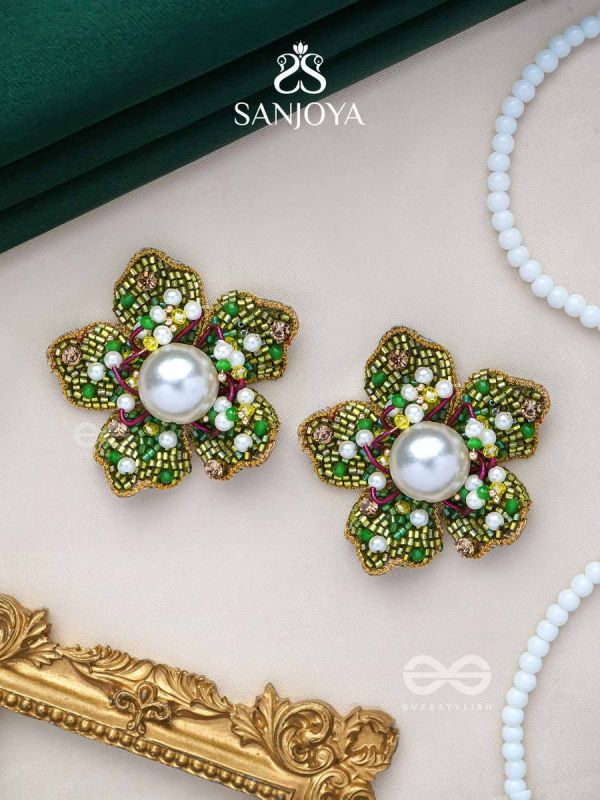 Triyashti- The Ravishing Wildflower-  Pearls, Stones & Beads Embroidered Earrings