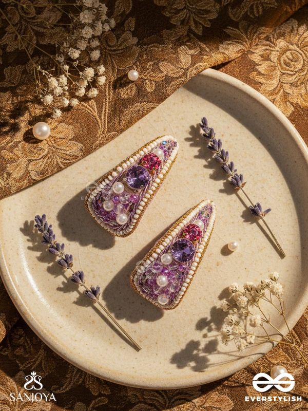 Saireeya- The Purple Garden- Stones, Pearls & Beads Embroidered Earrings