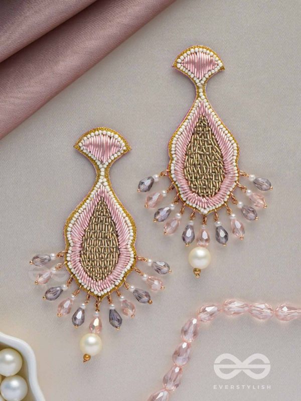 Teevara- The Coral Fish- Pearls & Glass Beads Embroidered Earrings