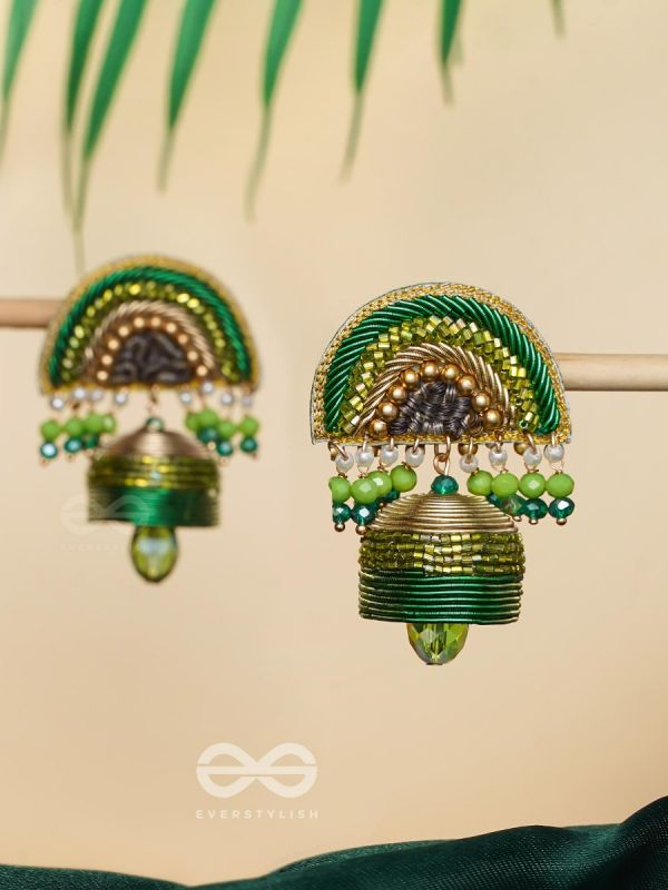 Kaamsya - The Bejeweled Bell - Dabka, Sequins And Beads Hand Embroidered Earrings