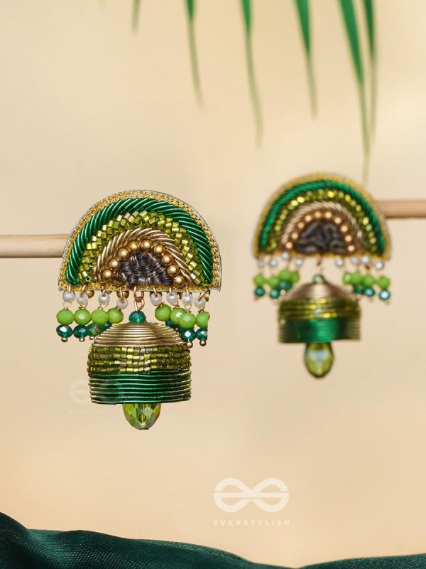 Kaamsya - The Bejeweled Bell - Dabka, Sequins And Beads Hand Embroidered Earrings
