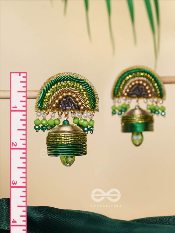 Kaamsya - The Bejeweled Bell - Dabka, Sequins And Beads Hand Embroidered Earrings