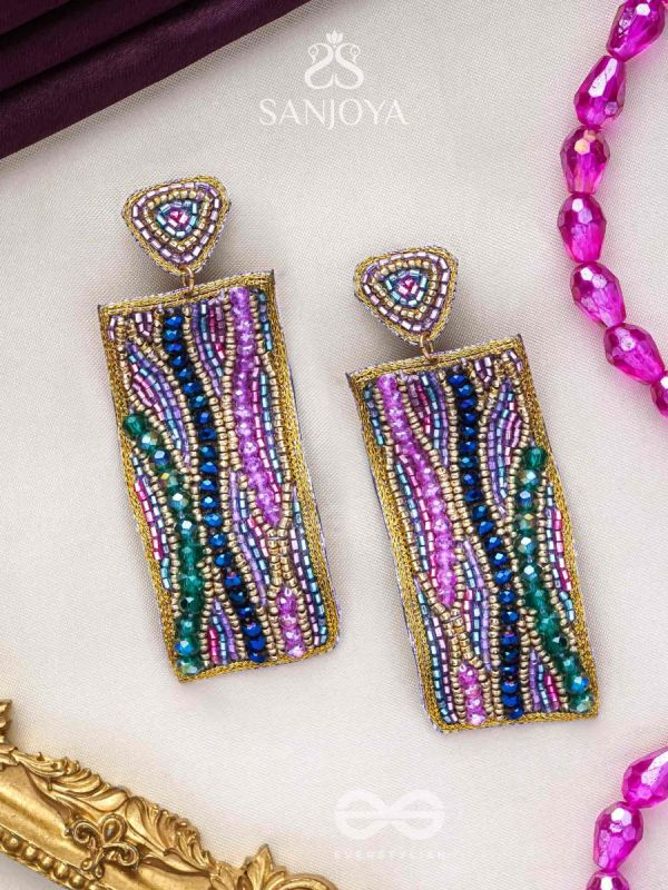 ABHIRAMA - THE BEAUTIFUL CANVAS - BEADED RECTANGLE EMBROIDERED EARRINGS ( MULTICOLOR )