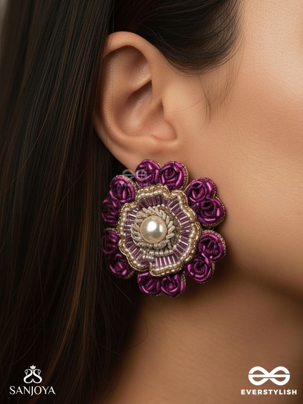Padmaraga - The Pink Sapphire - Sequins, Beads And Cutdana Hand Embroidered Earrings