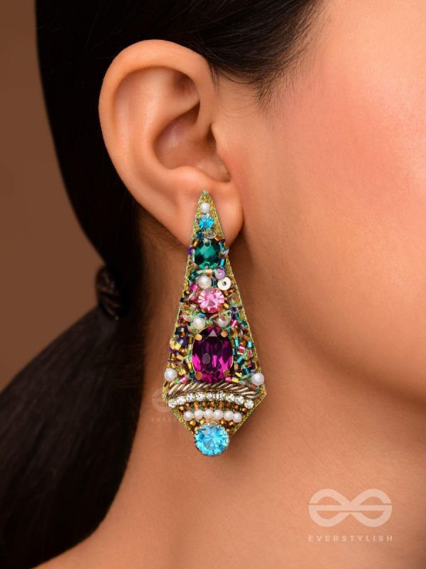 Anangika - The Lovely One - Pearls, Stones And Beads Hand Embroidered Earrings