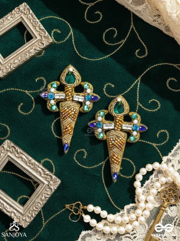Vajrakaya - The Diamond Body - Stones, Cutdana And Beads Hand Embroidered Earrings
