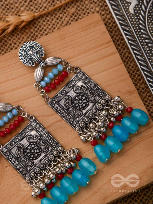 THE AZZURE RUBIES - EMBELLISHED OXIDISED EARRINGS