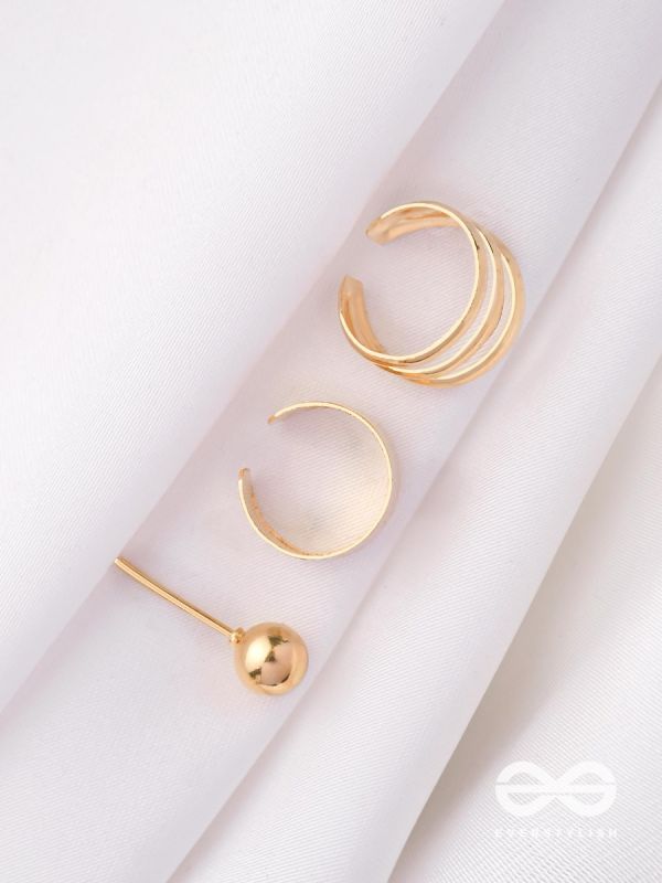 THE PERFECT TRIO - TWO EARCUFF & ONE STUD (ONE EAR) (GOLD)